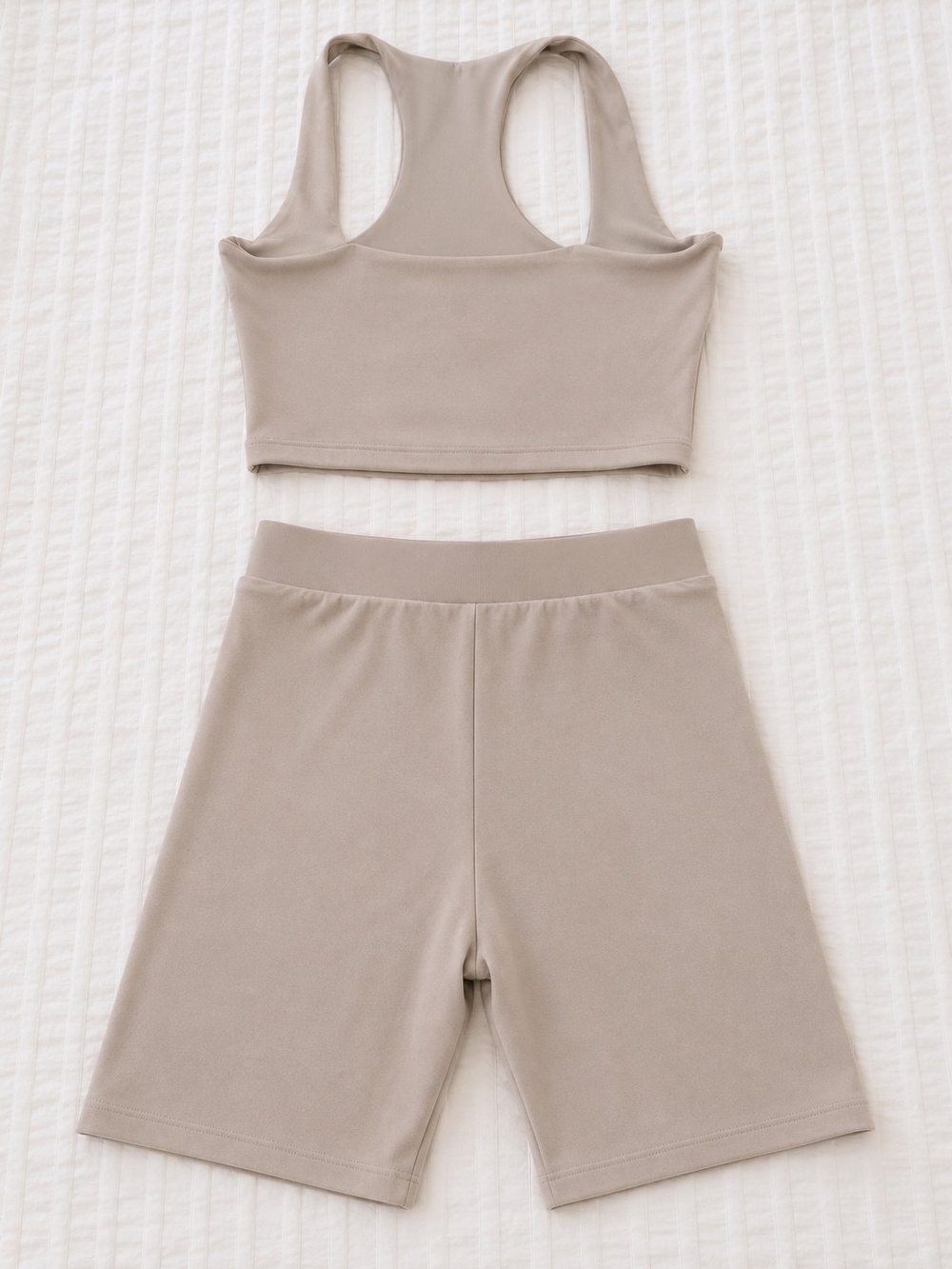 Oh Polly High-Rise Bike Shorts in Taupe With Matching Crop Top - Picture 4 of 4